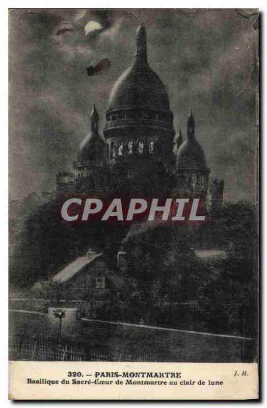 Postcard Old Paris Montmartre Basilique du Sacre Coeur in Montmartre At Moonl...