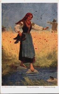 Poland Girl A Manasterski Pinx Niespodzianka Vintage Postcard C111