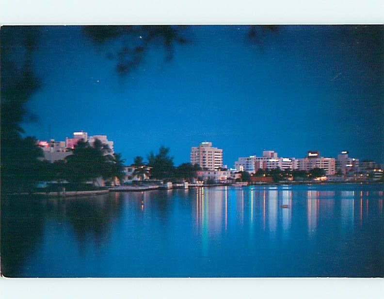 Unused Pre-1980 NIGHT VIEW OF SKYLINE Miami Beach Florida FL Q8801
