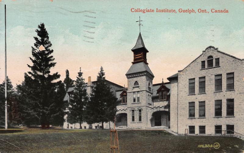 Collegiate Institute, Guelph, Ontario, Canada, Early Postcard, Used in 1911