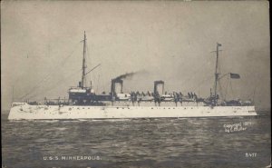 US Navy Battleship USS Minneapolis MULLER 1904 Real Photo Postcard