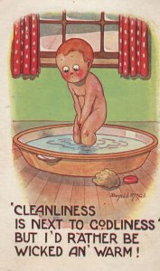 Donald McGill Cleanliness Is Next To Godliness Comic Old Postcard