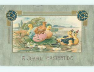 Divided-Back Easter DUCKS PULL CHICKS RIDING ON A LILY PAD o6440