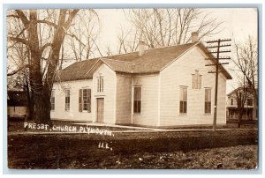 Plymouth Illinois IL Postcard Presbyterian Church 1910 RPPC Photo Antique