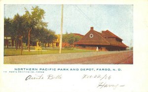 Fargo ND Northern Pacific Park & Railroad Station Train Depot Postcard