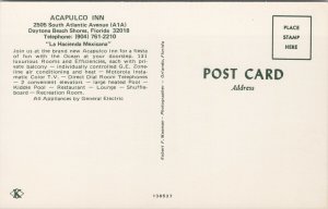 Acapulco Inn Daytona Beach Florida Hotel Bob Adams Unused Postcard E96