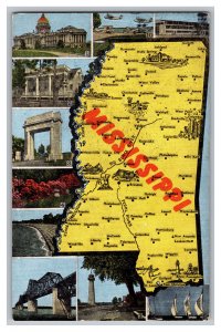 Postcard MS Mississippi Map Multi View Card