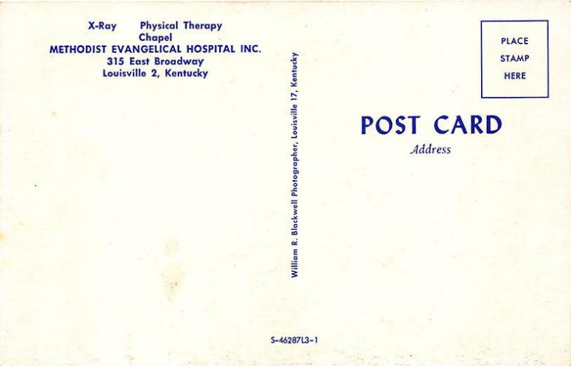 Louisville KY Methodist Evangelical Hospital Physical Therapy Chapel Postcard