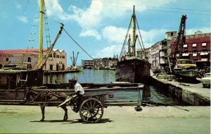 barbados, BRIDGETOWN, Old Docks, Ship, Donkey Mule Cart (1970s) Postcard