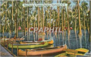 Postcard Old Boat Scene in Cypress Gardens Charleston SC