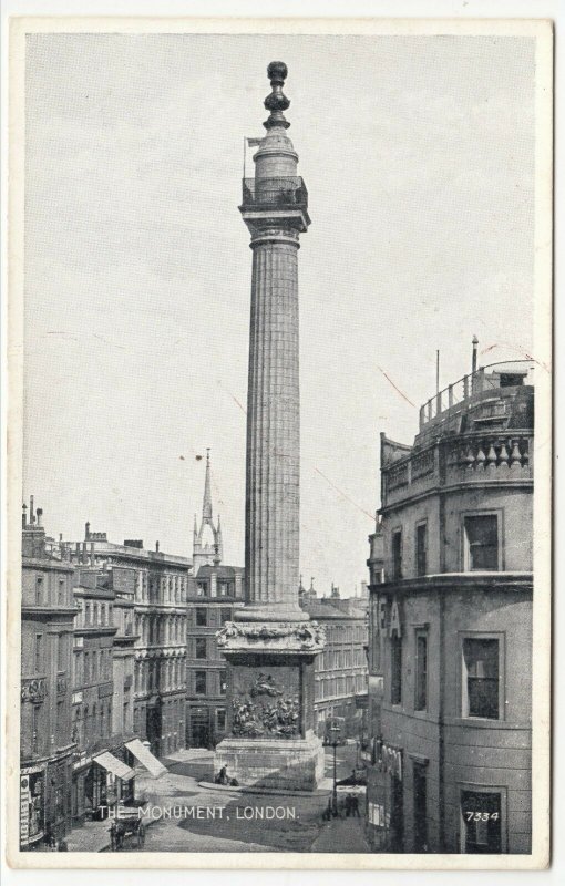 London; The Monument 7334 PPC, Valentines, Unused, c 1930's 