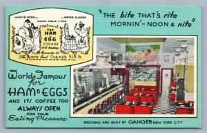 NEW YORK BROADWAY HAM N EGG CORNER ADVERTISING VINTAGE POSTCARD