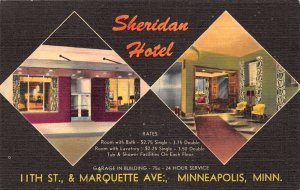 Minneapolis Minnesota Sheridan Hotel Multi-View Linen Vintage Postcard U6684