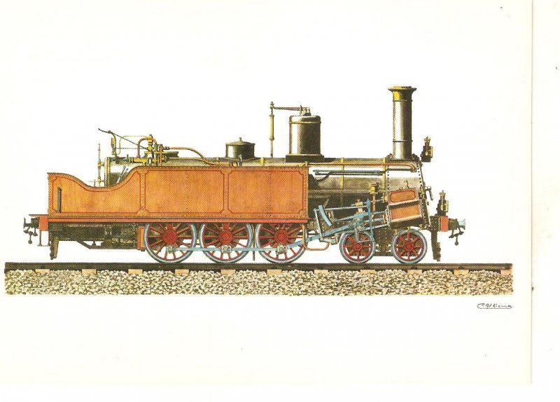 Train locomotive 230 T-, built in 1861 Modern Spanish Postcard 1980s. Signed