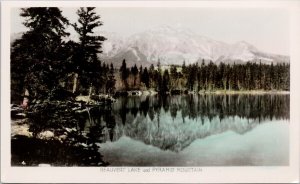 Beauvert Lake & Pyramid Mountain Jasper Alberta Gowen Sutton RPPC Postcard H56