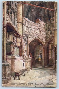 c1910's Tomb Of Queen Philippa Westminster Abbey UK Oilette Tuck Art Postcard