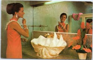 Woman perfume in bathroom 1960s Kings Cottage Conch Shell Coco Palms Resort