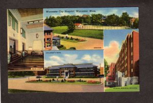 MA Worcester City Hospital Jacques Bldg Main Lobby Massachusetts Linen Postcard