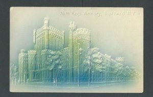 Ca 1904 Post Card NY Buffalo 74th Regiment Armory Blue Tint Airbrushed Embossed