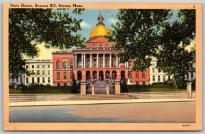 Postcard Boston Massachusetts MA State House Dome Trees 1930s Linen