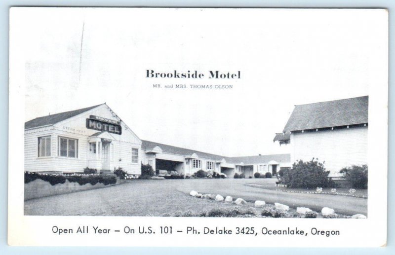 OCEANLAKE, Lincoln City Oregon OR ~ Roadside BROOKSIDE MOTEL 1957  Postcard 