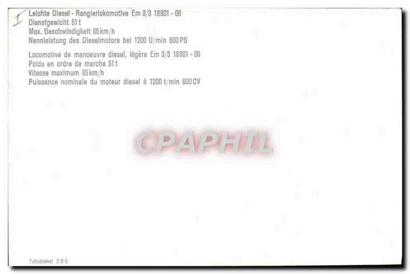 Postcard Modern Train diesel switch engine Em 3/3 18801 06