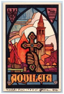 Aquilea Italy Postcard World Fair Aquilea Church Window Art 1933 Unposted
