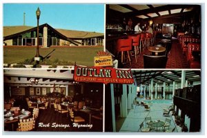 c1950's Outlaw Inn Motel Hotel Dining Room Pool Rock Springs Wyoming WY Postcard