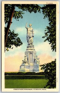 Vtg Plymouth Massachusetts MA Forefathers Monument Statue 1930s View Postcard