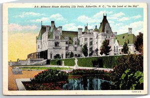 Asheville North Carolina~Biltmore House~Lily Pools~Linen Postcard