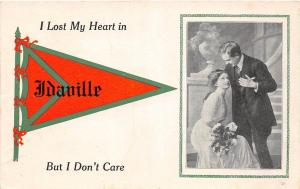 A81/ Idaville Indiana In Pennant Postcard 1913 Lost My Heart Romance