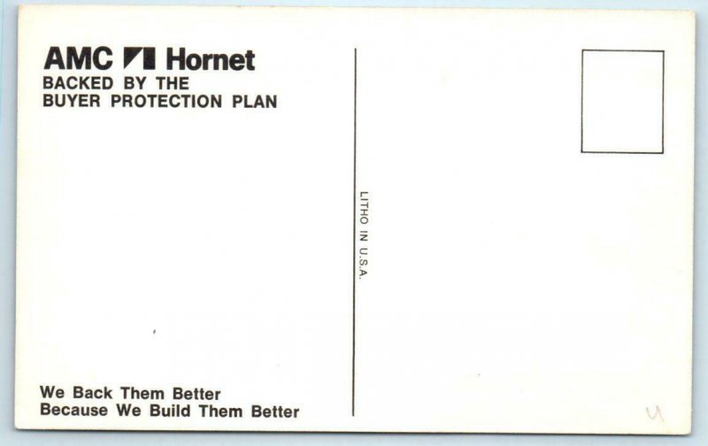 1973 AMC HORNET HATCHBACK Auto Dealer Advertising Postcard