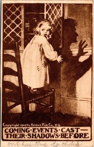 Vintage 1908 Scared Small Child & Witch Antique Sepia Halloween Postcard (RARE)