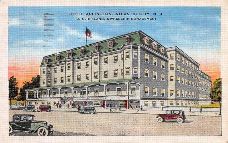 Hotel Arlington, Atlantic City, N.J., Early Linen Postcard, Used in 1935