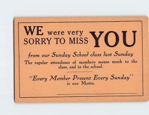 Postcard - We were very Sorry To Miss You - Sunday School Invitation Church