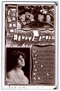 1906 Pretty Woman Happy Easter Birds Baltimore Maryland MD RPPC Photo Postcard 