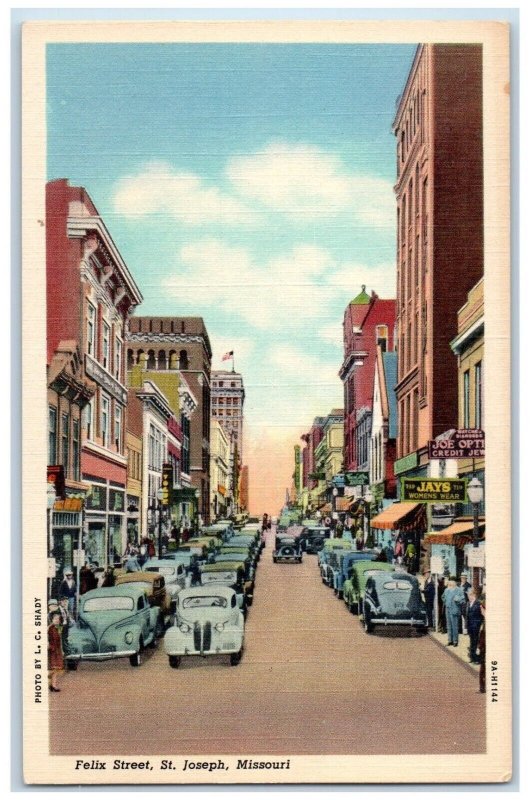 St. Joseph Missouri MO Postcard Felix Street Jays Womens Wear Stores Cars