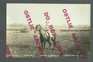 Chariton IOWA RPPC 1909 GENERAL LINCOLN Cavalry U.S. ARMY National Guard Camp