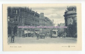 aj0380 - Yorks - Tram, also Horse & Cart down busy Boar Lane, Leeds - Postcard