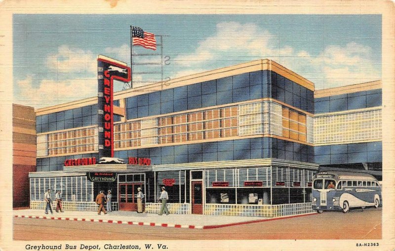 CHARLESTON, WV West Virginia  GREYHOUND BUS DEPOT  Station & Bus  1942 Postcard