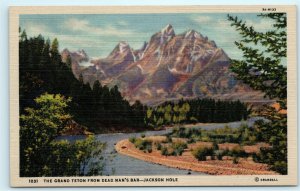 Grand Teton from Dead Man's Bar Jackson Hole Wyoming Vintage Linen Postcard E42