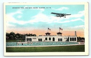 CLINTON, IA Iowa ~ SWIMMING POOL & Bath House ~ AIRPLANE c1940s Kropp  Postcard