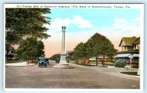 TAMPA, FL ~ Monument END of MEMORIAL HIGHWAY Road of Remembrance 1920s Postcard