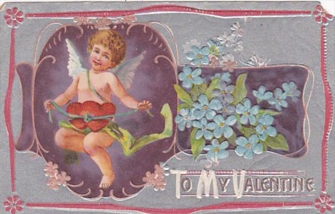 Valentine's Day Cupid & Blue Flowers