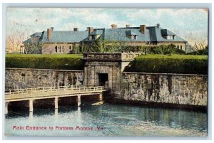 1910 Main Entrance To Fortress Monroe Virginia VA, Bridge Boat Antique Postcard