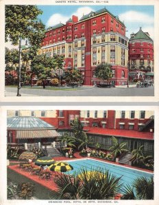 2~Postcards  Savannah, GA Georgia    DE SOTO HOTEL & SWIMMING POOL  Roadside