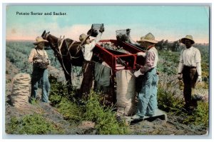 Farming Postcard Potato Sorter And Sacker Workers Field Scene c1910's Antique