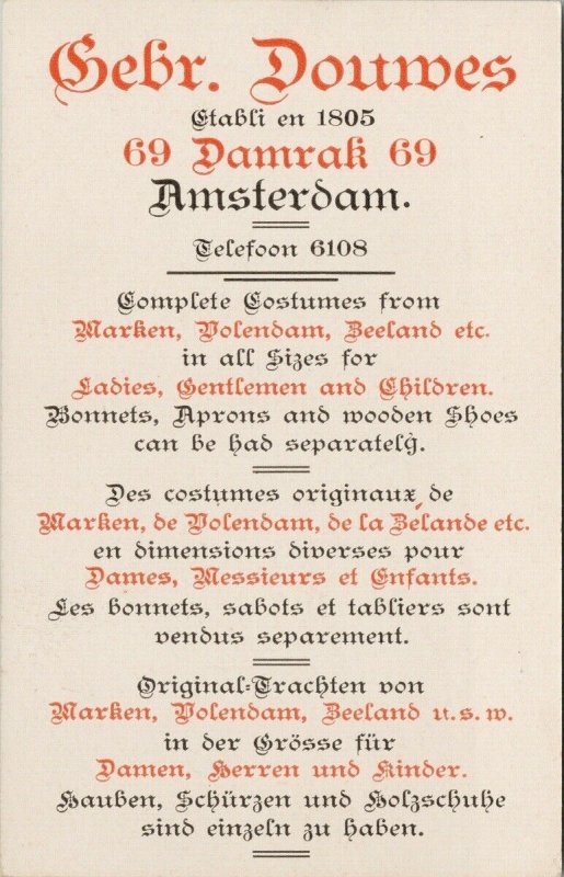 Netherlands Volendam Woman Child Gebr Douwes Amsterdam Advertising Postcard E92