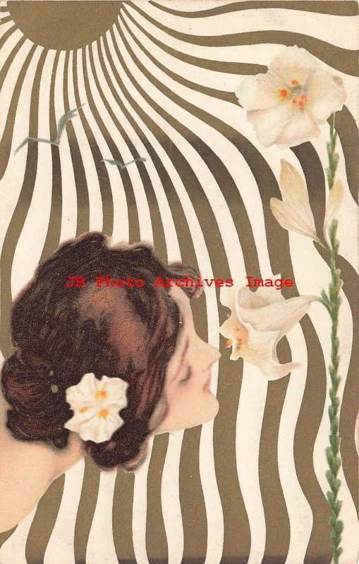 Raphael Kirchner, Unknown Pub, Femmes Soleil, Lilies, Art Nouveau, DA No K1/1-1 