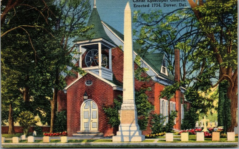 Vtg 1940s Christ Episcopal Church Dover Delaware DE Linen Postcard